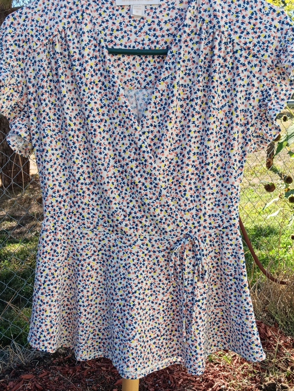 Floral Wrap Peplum Blouse - Blue Multi